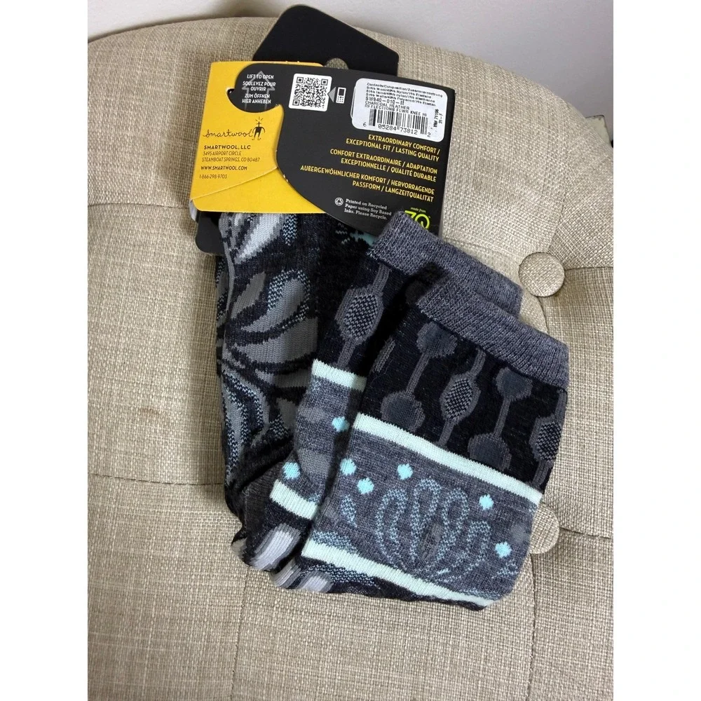 NWT Smartwool Lifestyle Merino Knee High Socks Womens M Charcoal Floral Pattern
